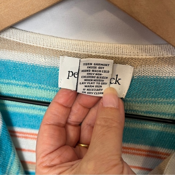 Womens Linen Blend Longline Striped Waterfall Cardigan Sweater Size Large Beachy - Picture 8 of 9